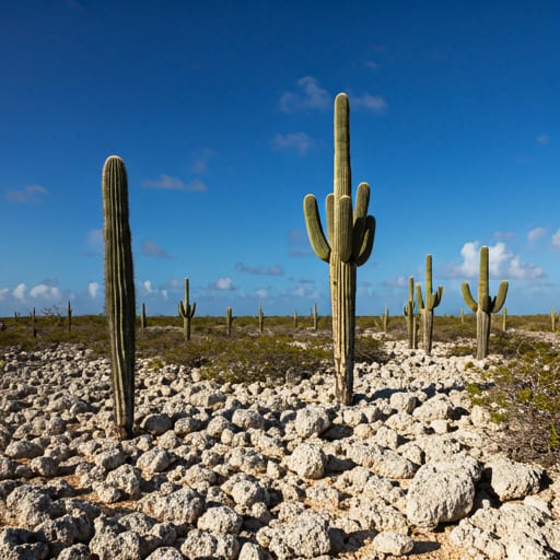 Desert landscape with cacti on Bonaire